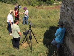 Students participating in Reflectance Transformation Imaging data collection at Stobi.