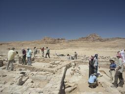 View of students and locals working at Humayma dig site.