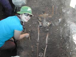 human skeleton uncovered at Matera dig site.