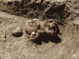 Uncovered pieces of pottery at Matera excavation.