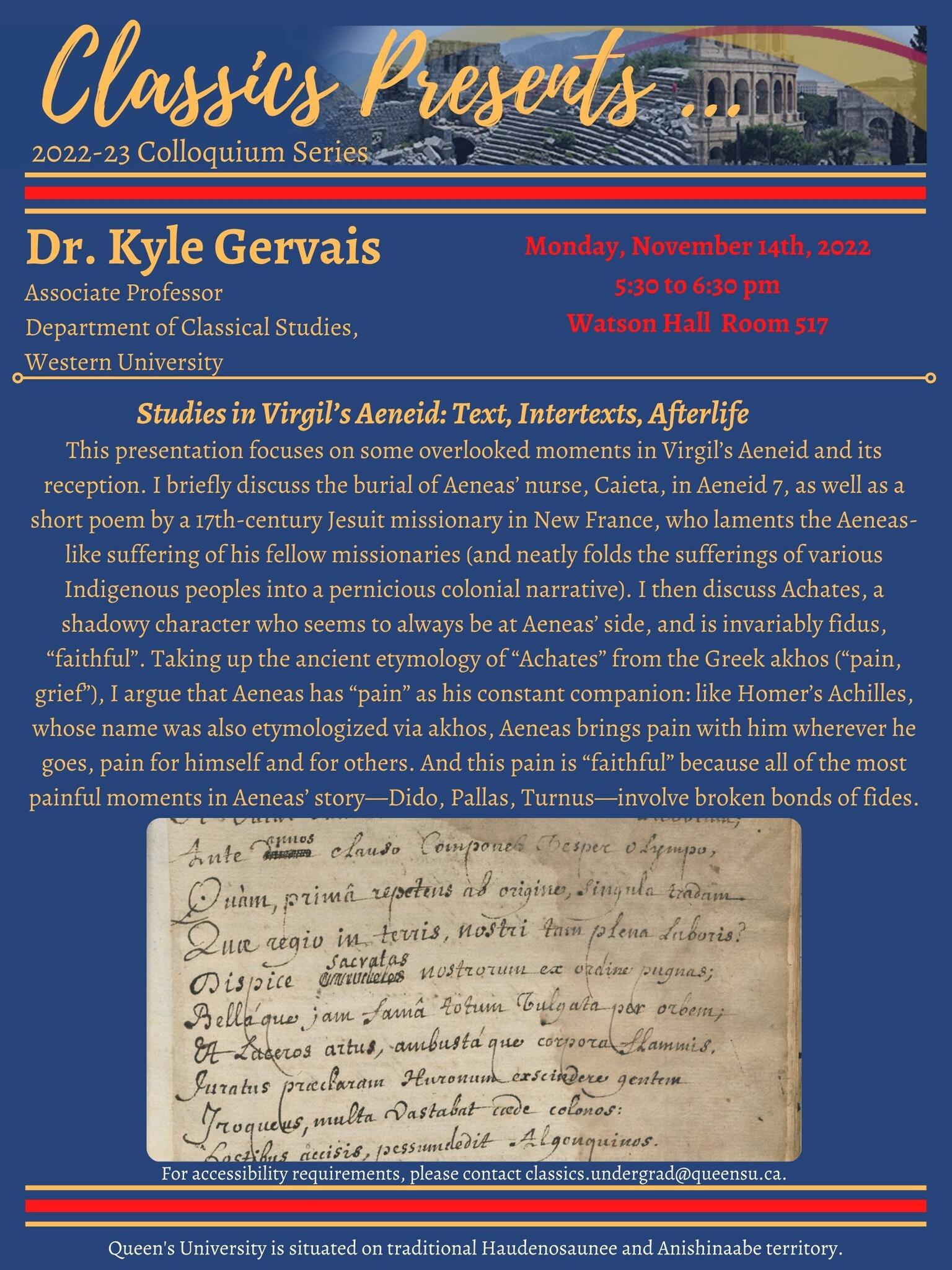Classics Presents Dr. Kyle Gervais