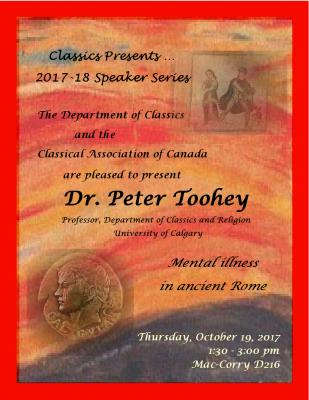 A poster for Dr. Peter Toohey's talk