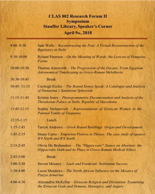 2018 Classics Symposium Itinerary