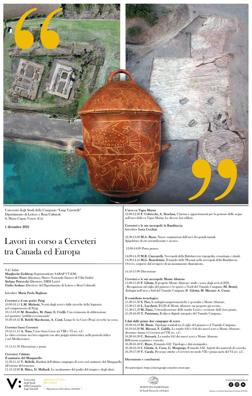 conference poster with schedule and aerial image of Cerveteri archaeological site