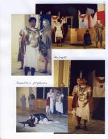 A person with armor on in multiple photos from a play