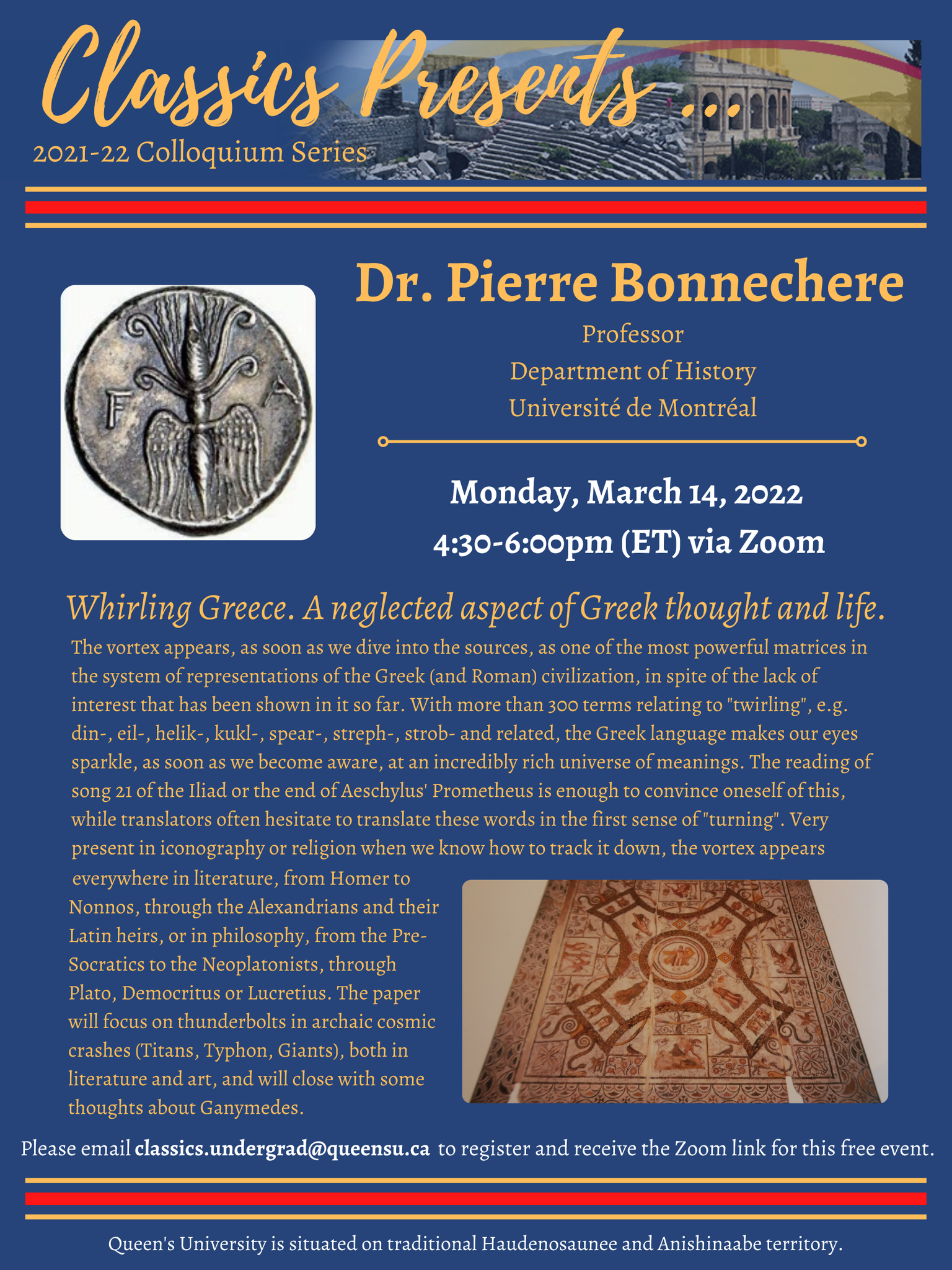 poster with info re Mar 14/22 speaker Dr. Pierre Bonnechere