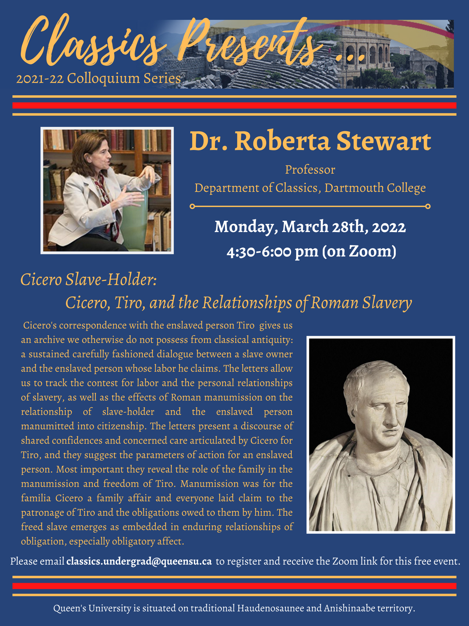 poster with info re Mar 28/22 speaker Dr. Roberta Stewart