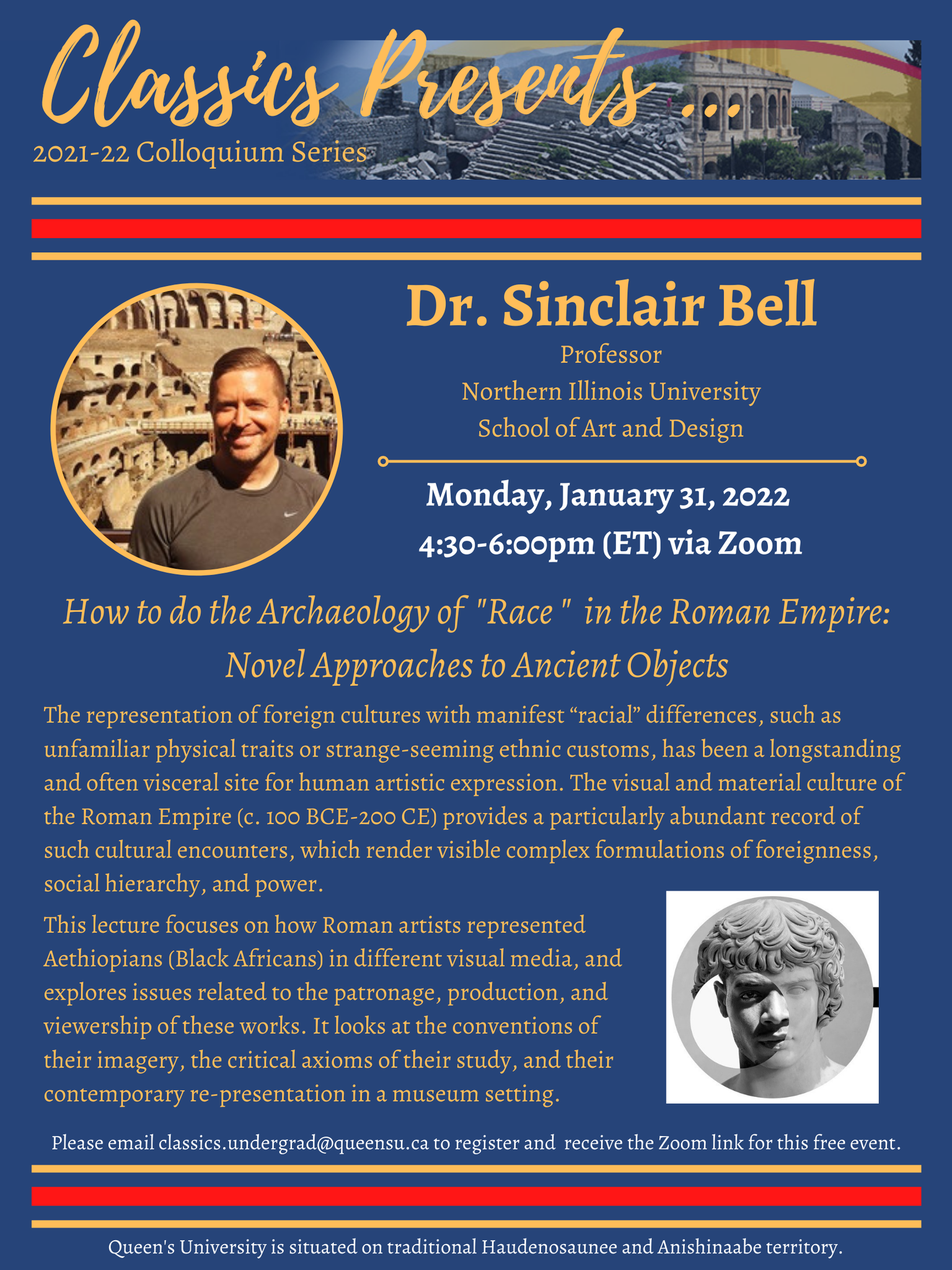 poster with info re Jan 31/21 speaker Dr. Sinclair Bell