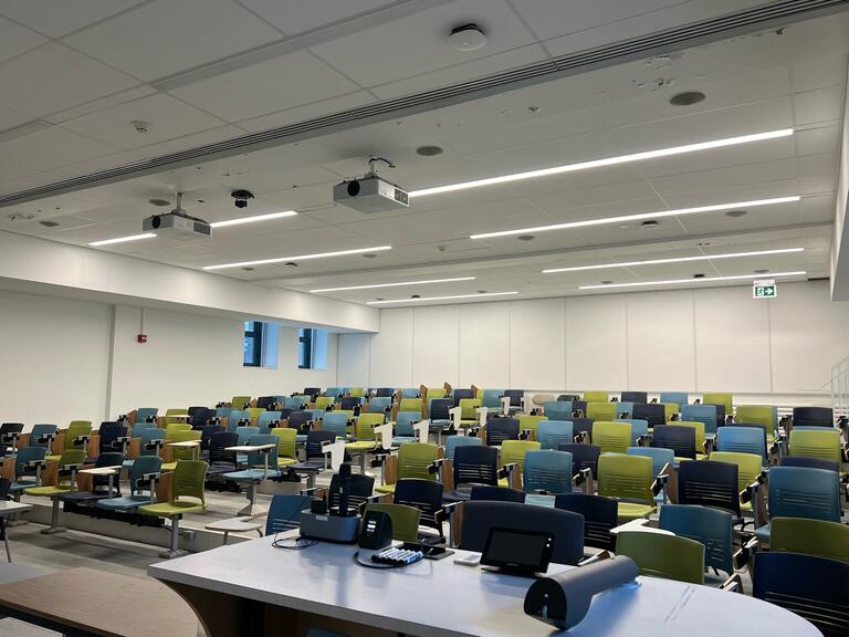 View of the classroom from the instructor’s podium. 
