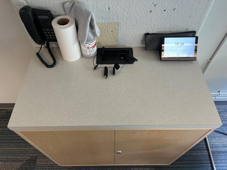 Image of the wall podium at the front of the classroom. This podium is not movable or height adjustable. This podium is accessible.