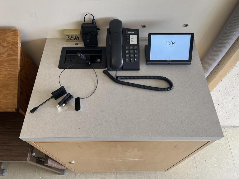 Image of the wall podium at the front of the classroom. This podium is not movable or height adjustable.