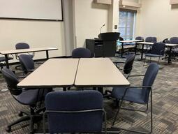 View of the classroom from a student seat. 
