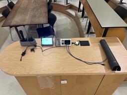 Top-down view of the podium. This podium is not movable or height adjustable. This podium is not accessible.