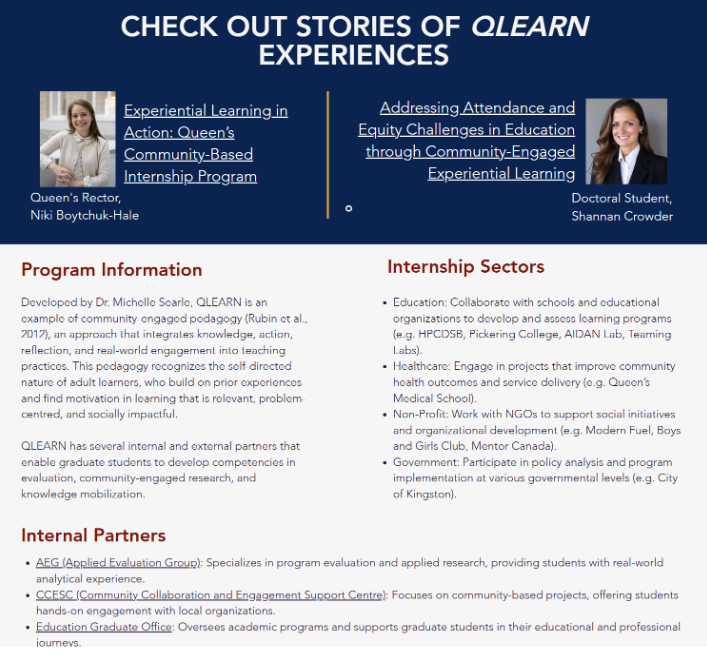 Infographic detailing Q Learn experiences