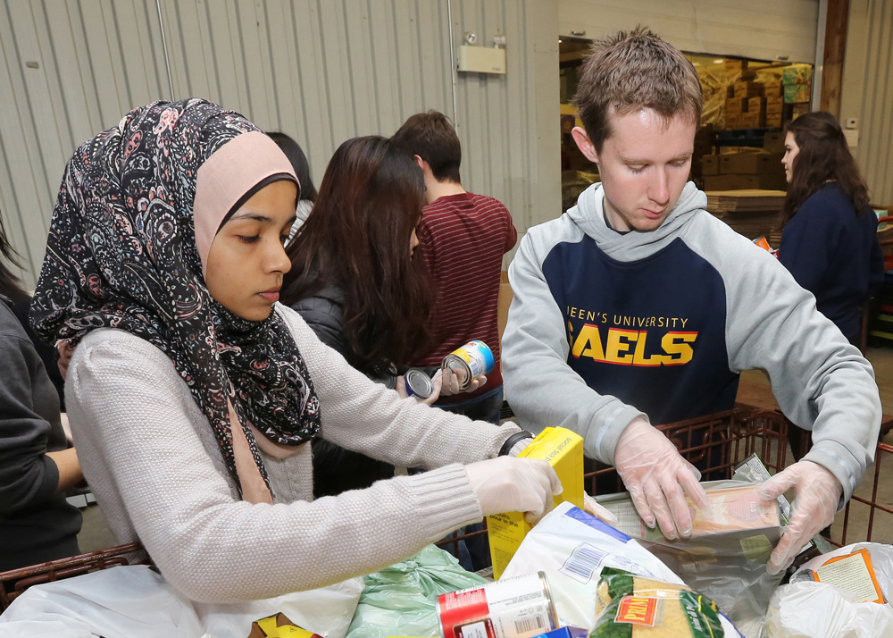 Students working at a food drive