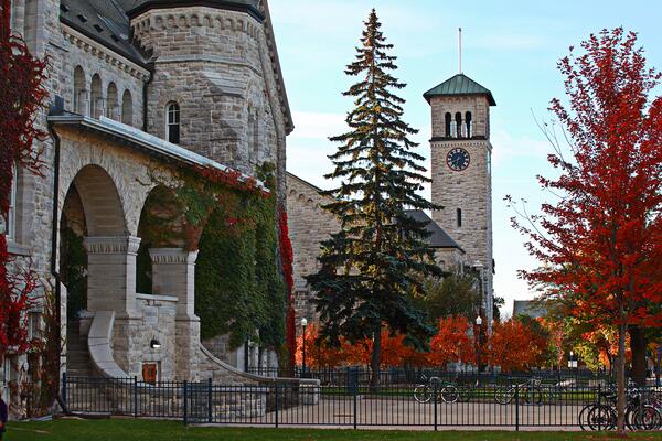 Ontario Hall and Grant Hall Clocktower in fall