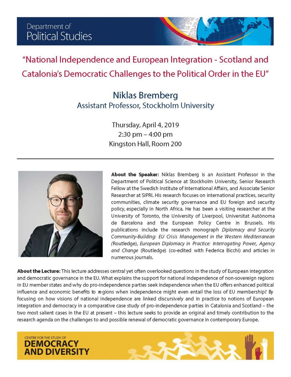 “National Independence and European Integration - Scotland and Catalonia’s Democratic Challenges to the Political Order in the EU” - Niklas Bremberg Poster