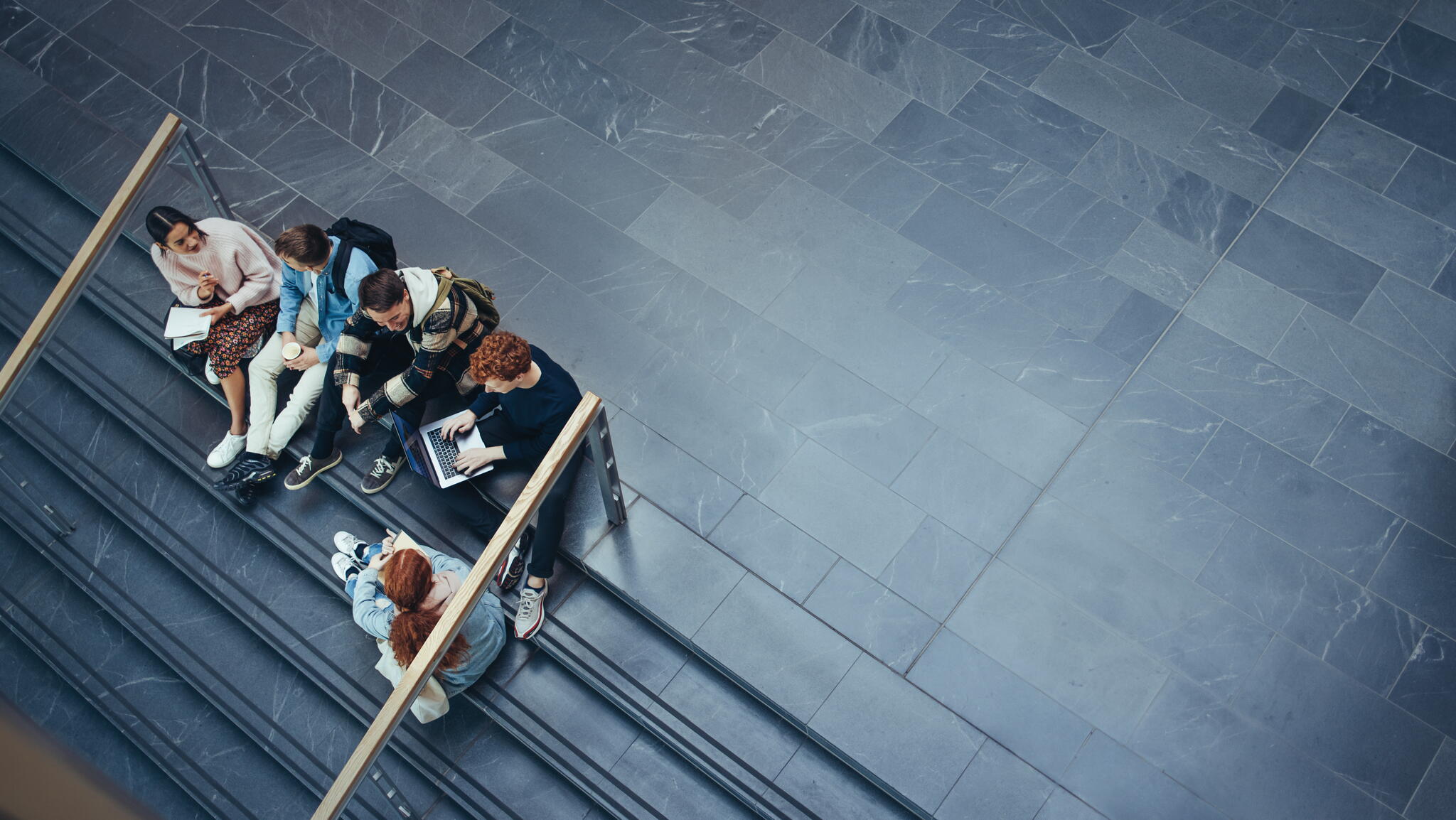students working on stairs