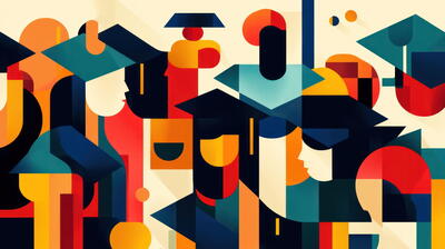 Abstract art showing students