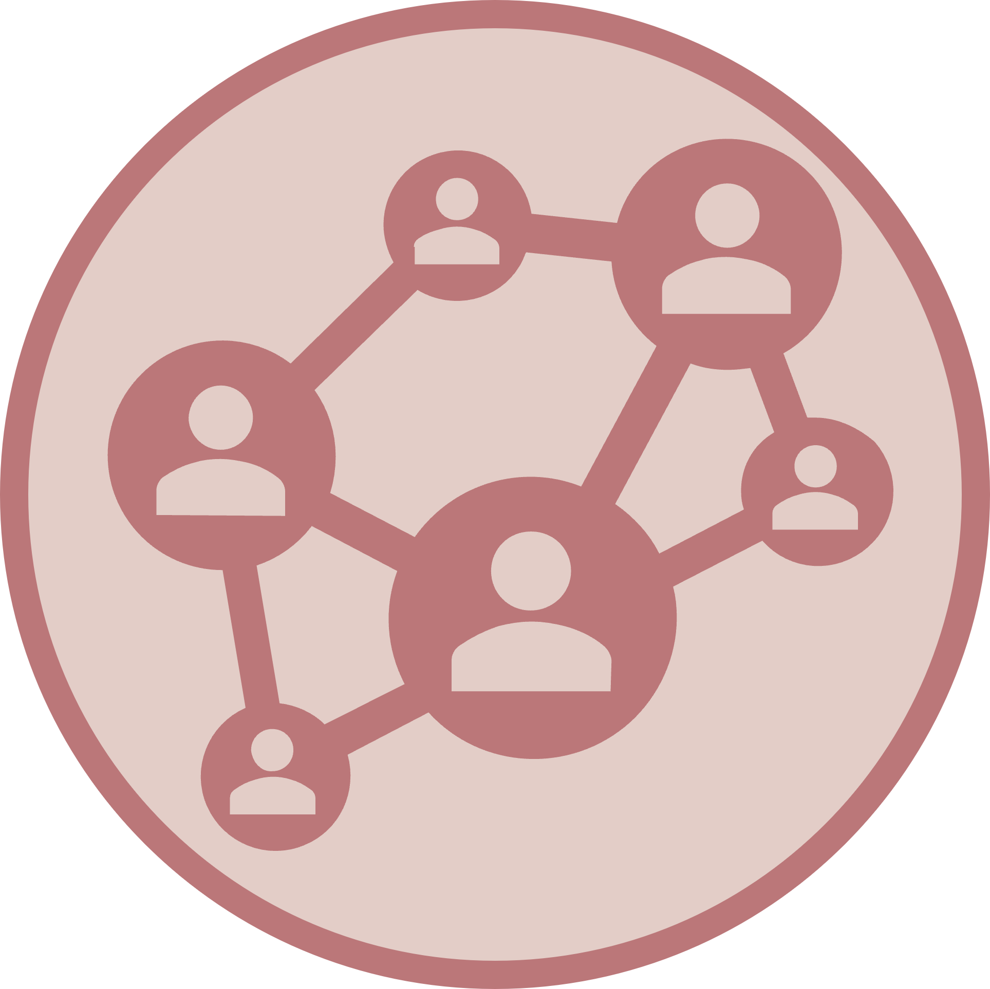 Accessibility badge: dark pink people netwrok icon on light pink background
