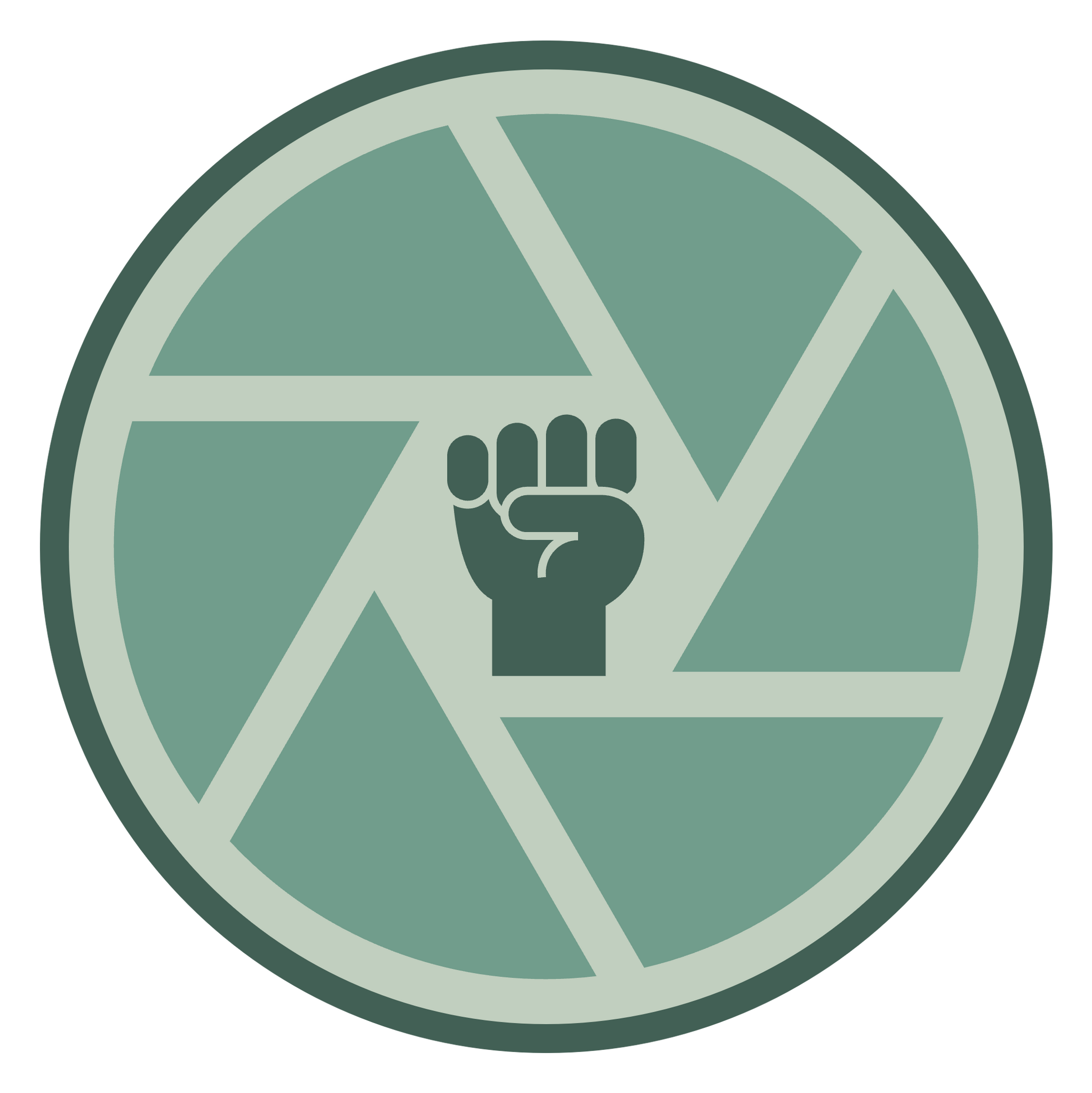 Anti-Racism badge: a dark green fist on a light green background