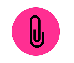 "paperclip icon on a bright pink background"