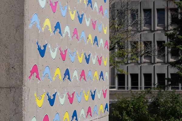 Mural art on the side of Mackintosh-Corry Hall