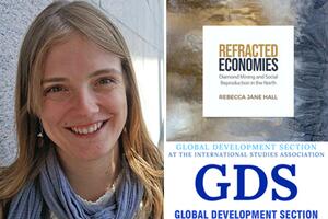 A photo of Rebecca Hall and Poster promoting her Book