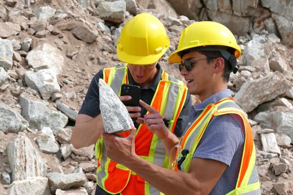 Students observing rock