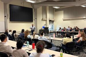 Dave Bulmer speaking to students