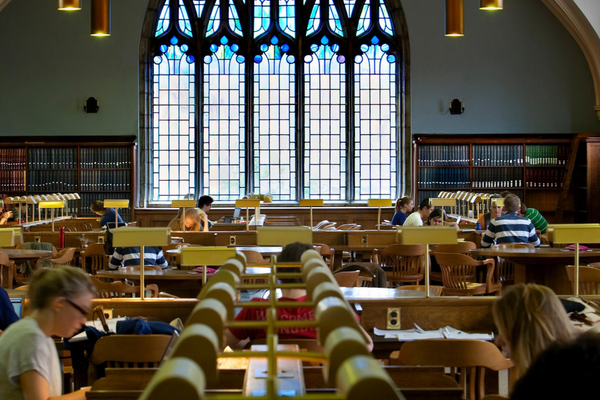 students in library