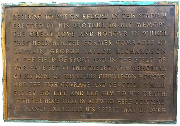 plaque at Richardson Stadium