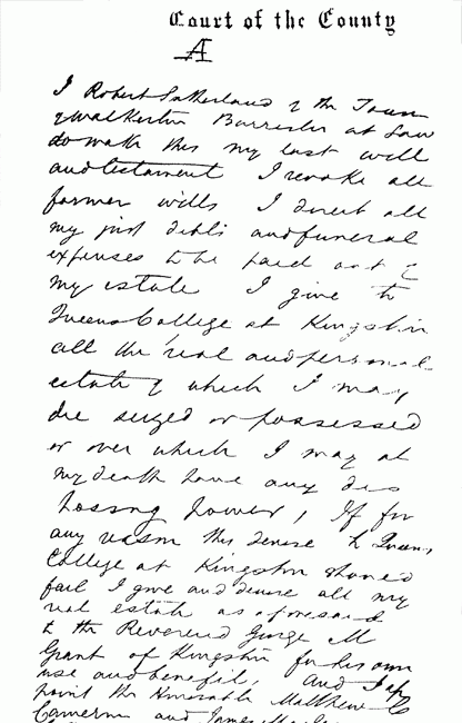 Robert Sutherland's Will