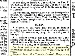 Robert Sutherland Death Notice, Toronto