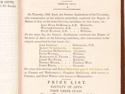Page from the Official University Record 1851-1852