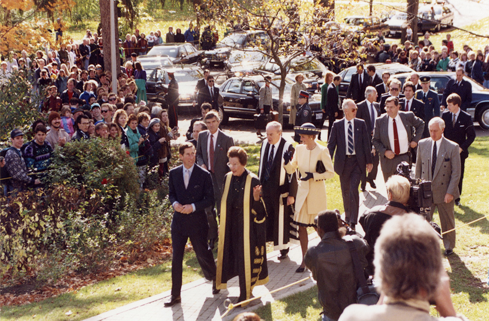 [Prince Charles and Diana, Princess of Wales on campus]