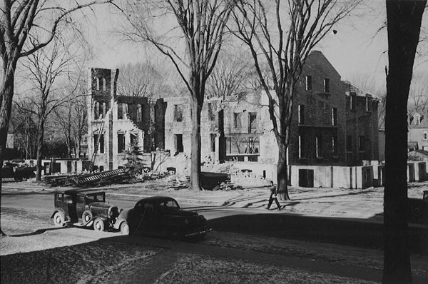 [photo of the Students' Memorial Union after the fire in September, 1947]