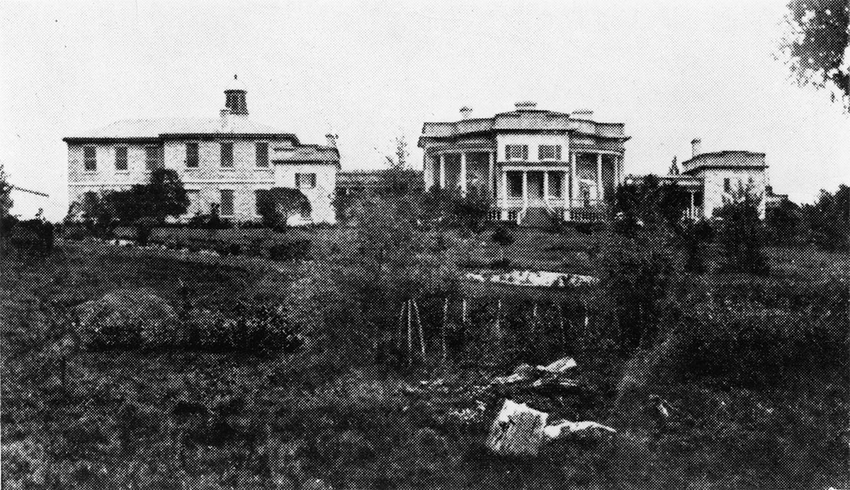 [botanical garden and campus buildings]