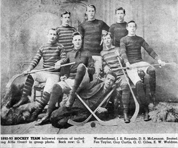 [Men's Hockey Team 1892-1893, featuring Alfie in the front row]