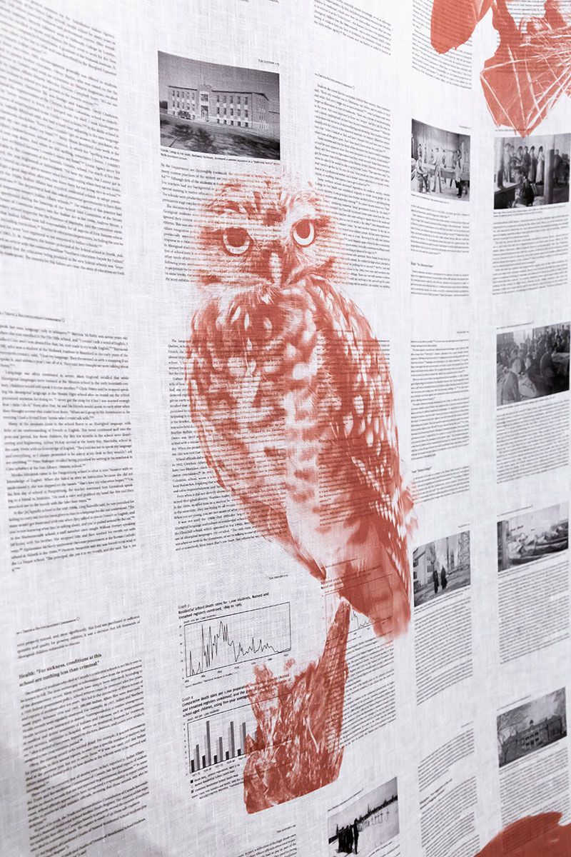 Owl superimposed on text