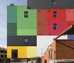 side of an industrial building with different colors