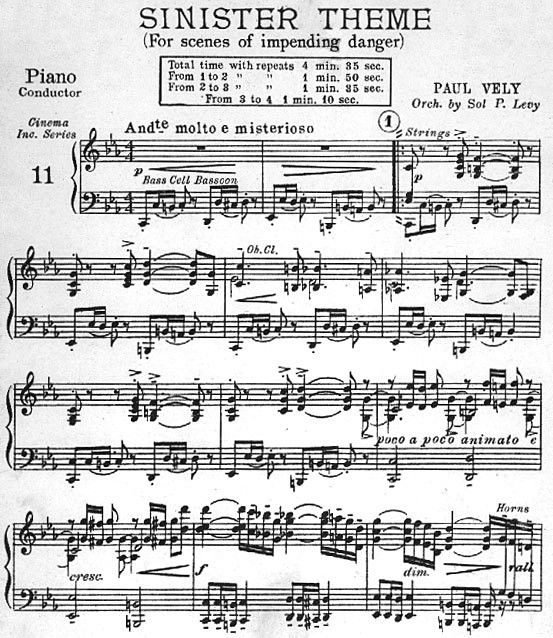 sheet music with the title 'sinister theme'