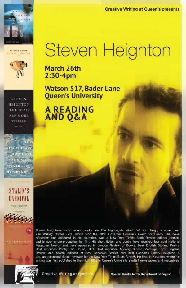 Creative Writing at Queen’s Reading Series: Steven Heighton