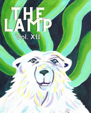cover of the lamp with a cartoon bear and the northern lights 