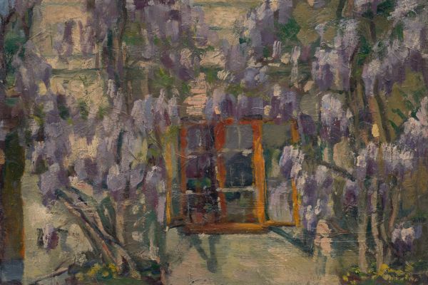 Painting of window and blossoms
