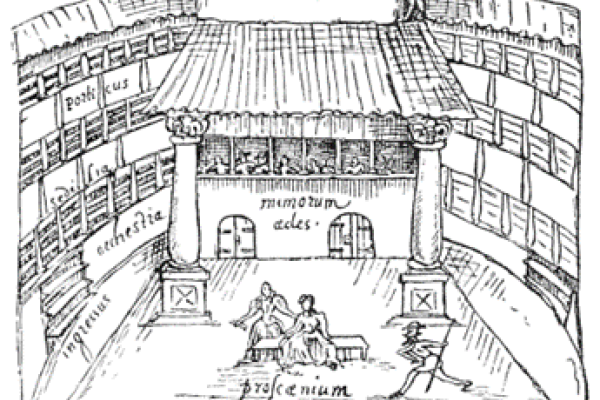 A drawing of a play taking place at a theatre