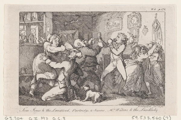 drawing of a tavern fight from a book