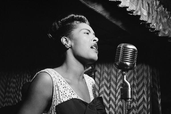 Black and grey portrait of a singer singing