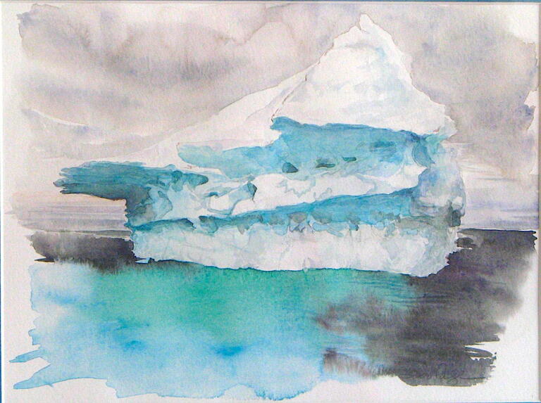 watercolour of iceberg floating in water