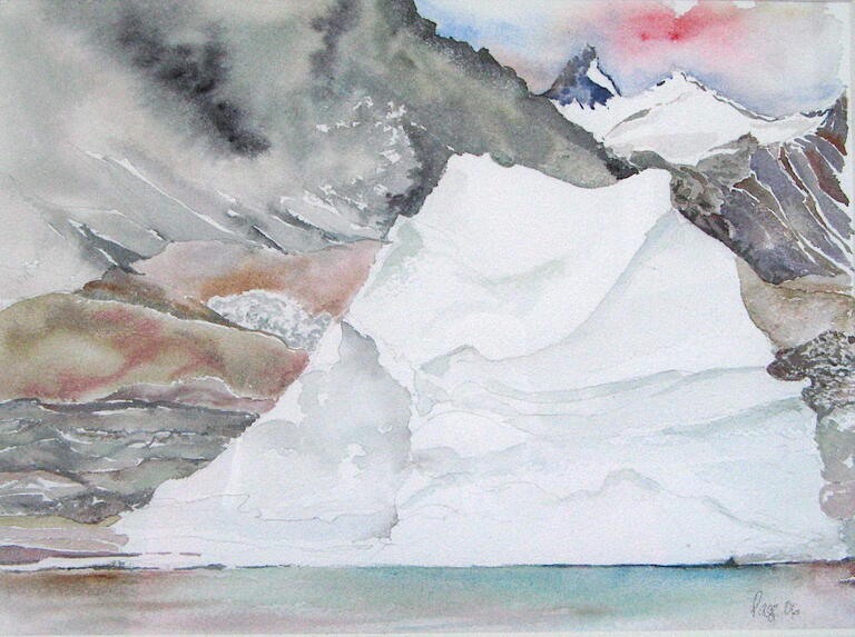watercolour with mountain, iceberg, and sky